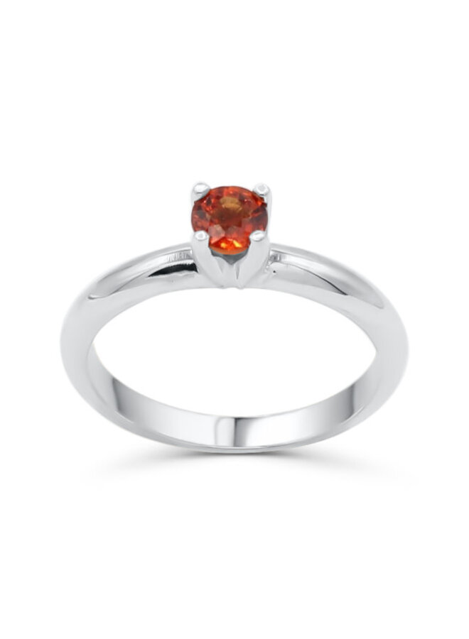 Bague 10k blanc solitaire saphir orange 4.5mm
