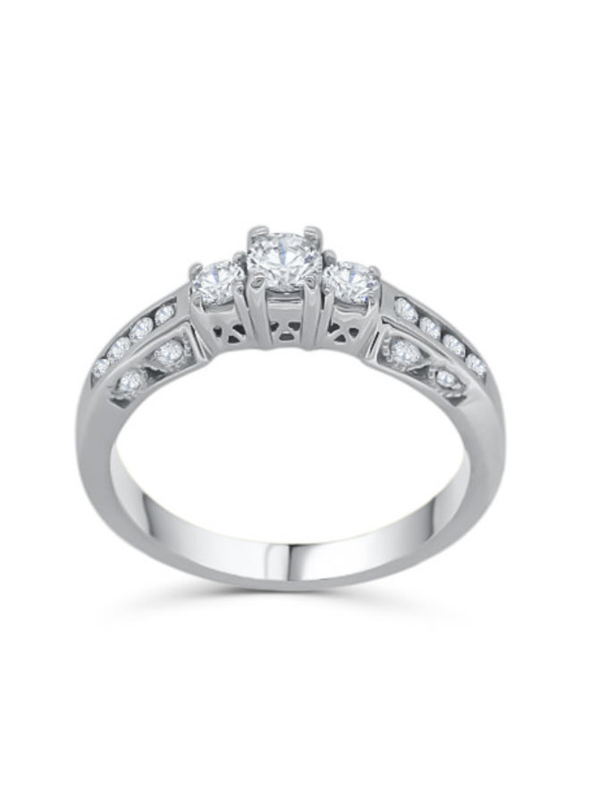 Bague 18k blanc diamant 1X0.15, 2X0.05, 16=0.018ct I GH