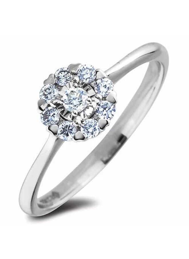 10k White Diamond Halo Ring 1x0.20ct 6x0.01ct i1 H