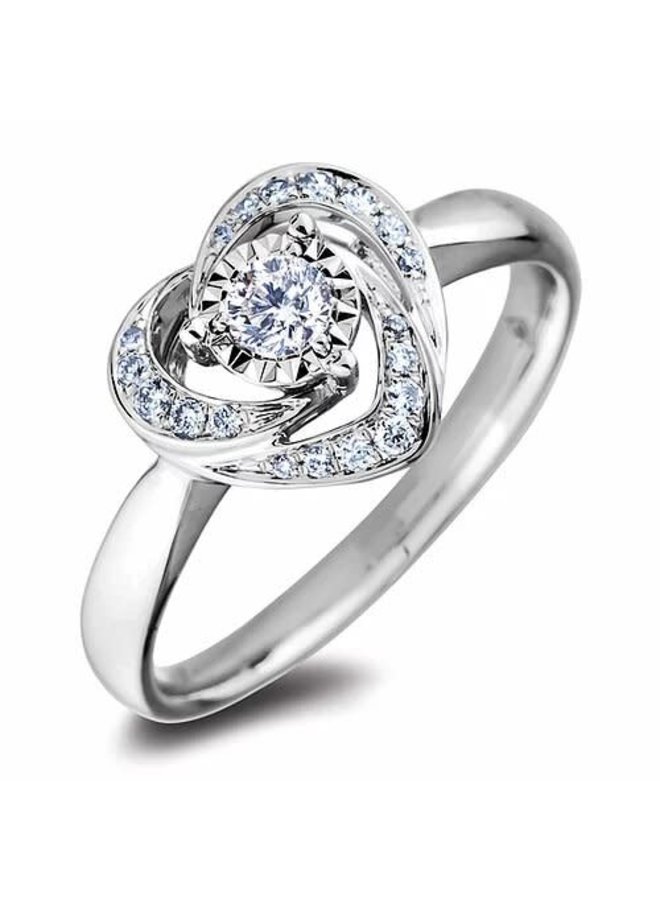 10k white diamond heart style ring 1x0.19ct 0.14ct tot. I1 H