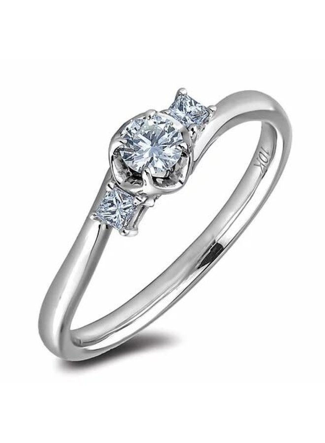 10k white diamond trinity ring 1x0.23ct 2x0.05ct SI2 I