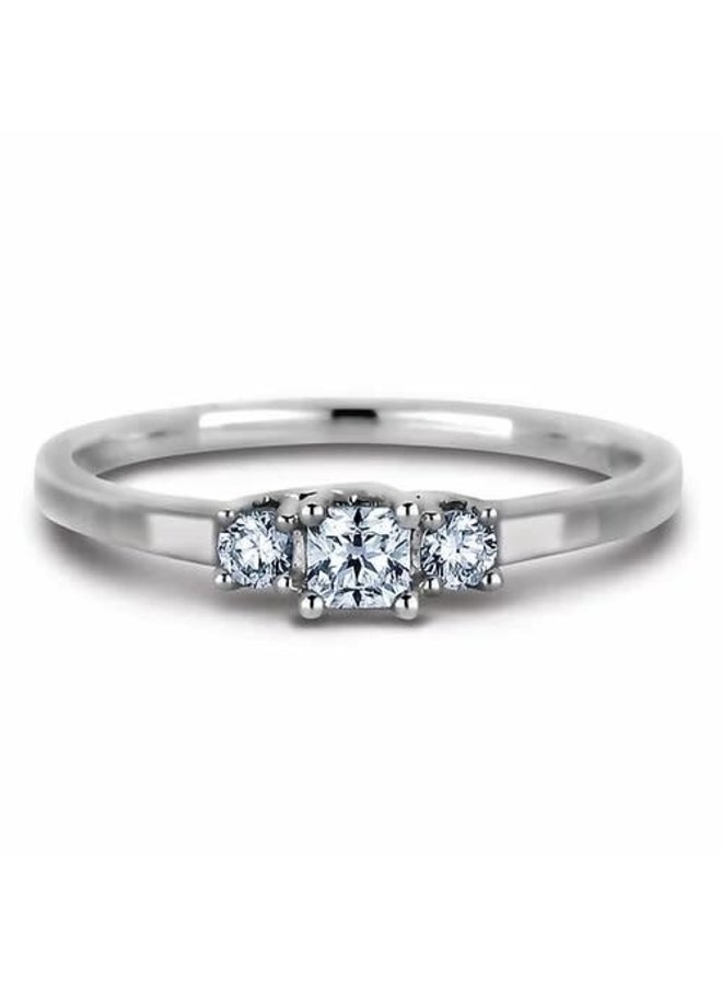 10k White Trinity Diamond Ring 1x0.16 2x0.05ct I 1 GH