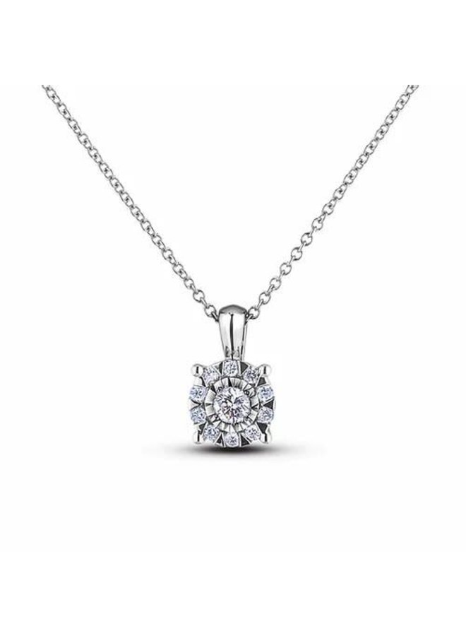 Chaine pendentif 10k blanc halo 0.12ct I1 H