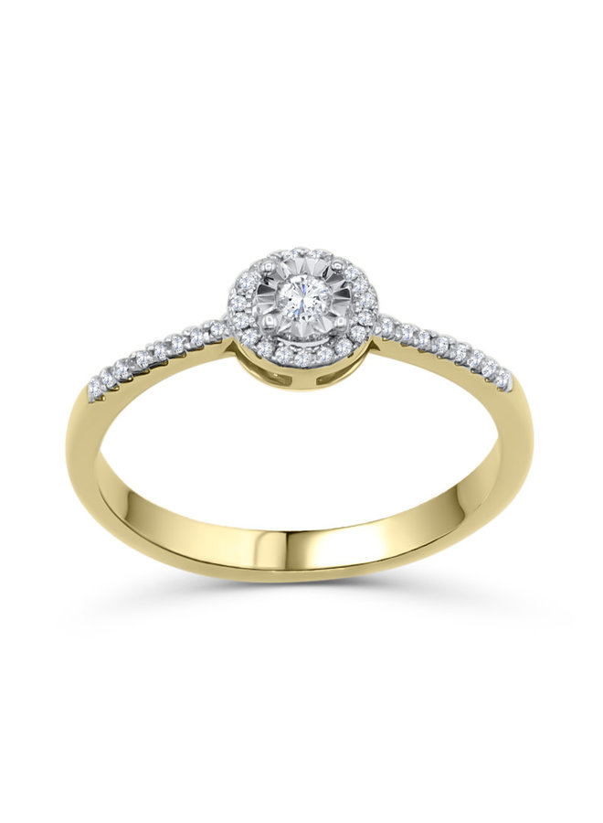 Bague 10k Halo jaune diamant 1x0.05ct 35=0.10ct I GH