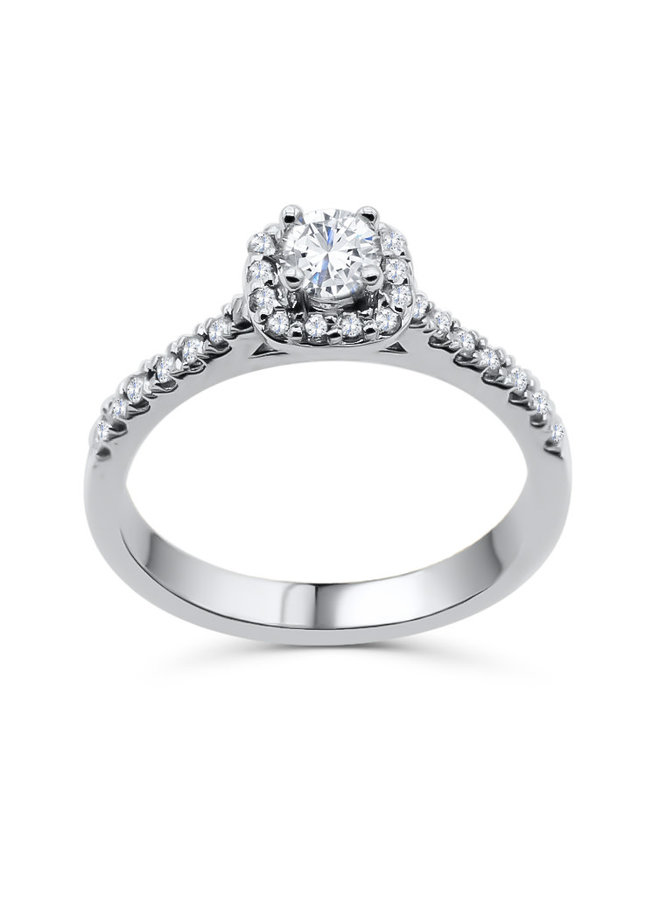 14k White Diamond Halo Ring 1x0.25ct 14x0.01 13x0.009 ct I GH