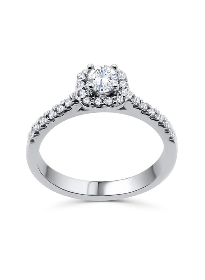 Bague 14k blanc diamant Halo 1x0.25ct 14x0.01 13x0.009 ct I GH