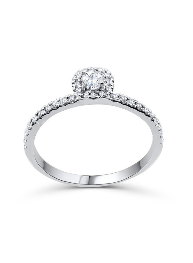14k White Diamond Halo Ring 1x0.15ct 20x0.009 12x0.006 I GH