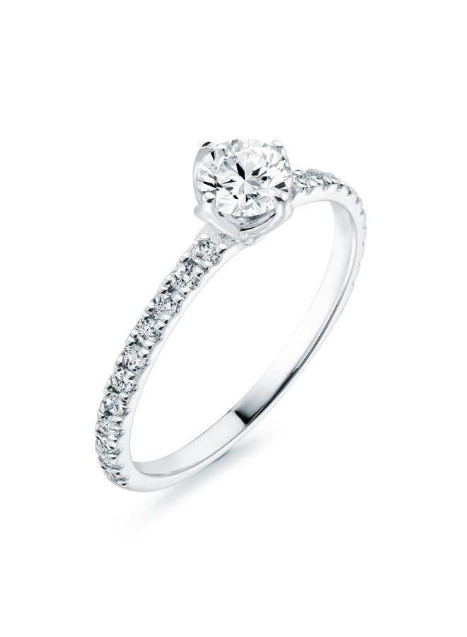 Bague 14k Lab-Grown solitaire pétales 1x0.35ct  0.20ct VS couleur F