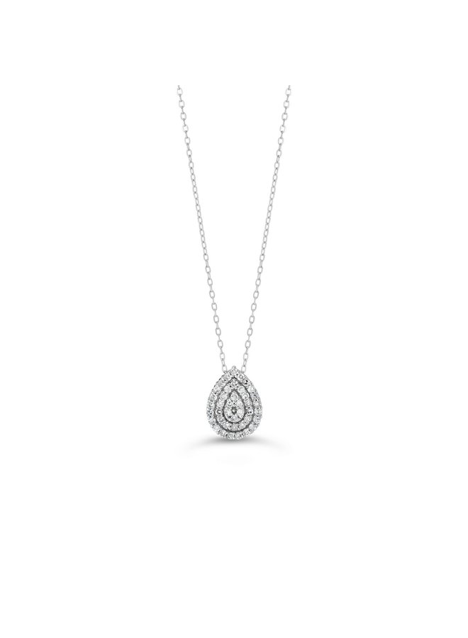 Pendentif 10k blanc forme poire 41 diamants totalisant 0.10ct  chaine cable 18'' inclus