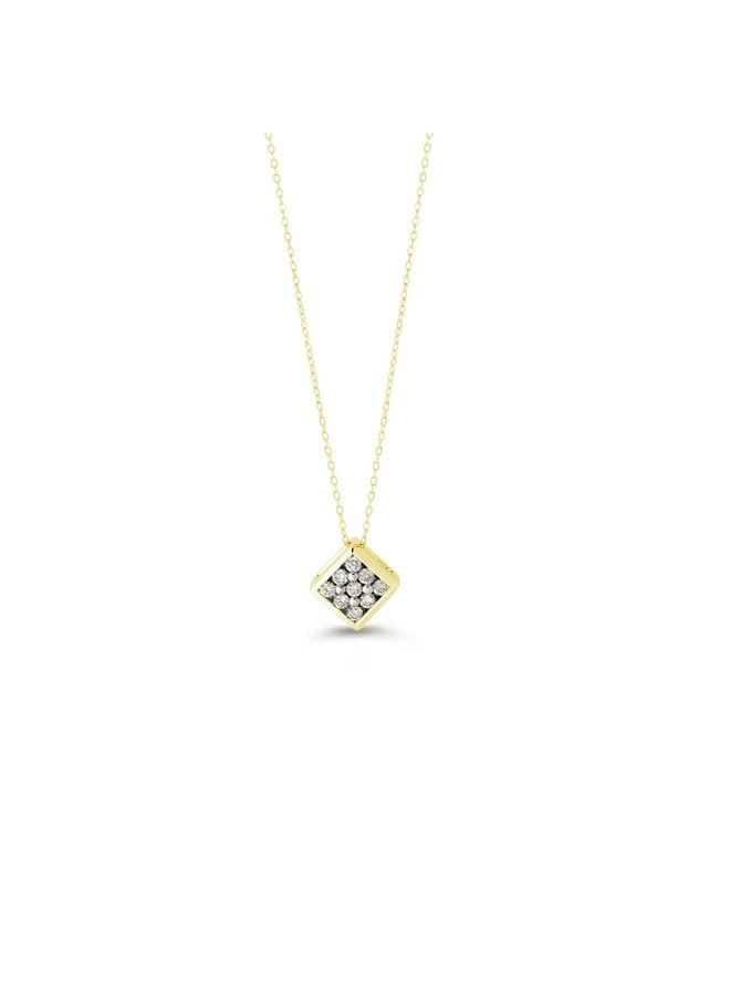 10k yellow square pendant with 9 diamonds totaling 0.13ct, 18'' cable chain included