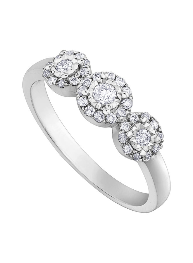 Trinity Halo Diamond Ring 10k White 35=0.25ct I GH