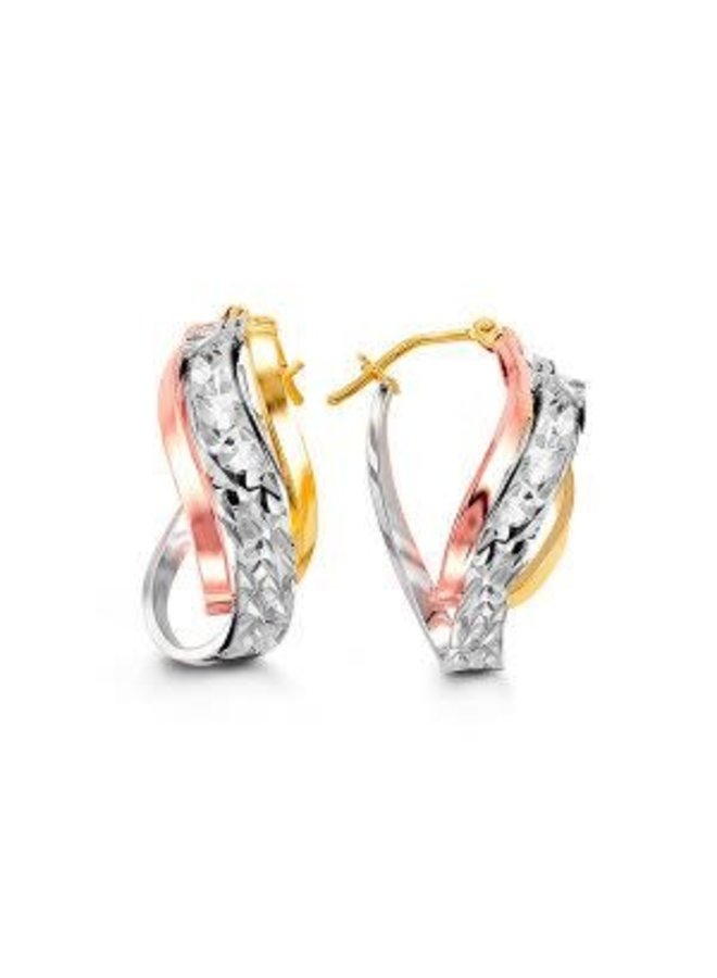 10k 3 tone oval twist earring