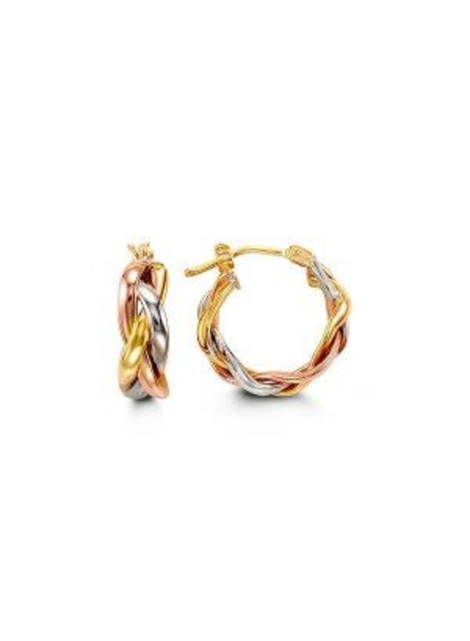 3 tone 10k braided hoop earring