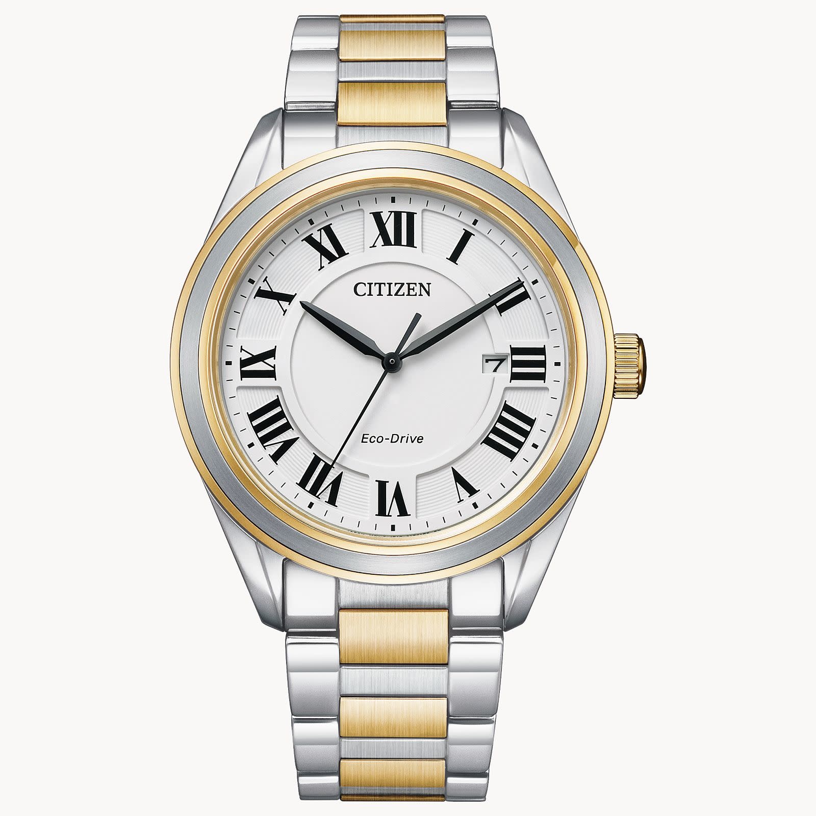 Citizen Eco drive acier 2 tons chiffre romain date Bijouterie