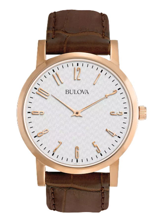 Bulova acier rosé fond blanc cuir brun 38mm