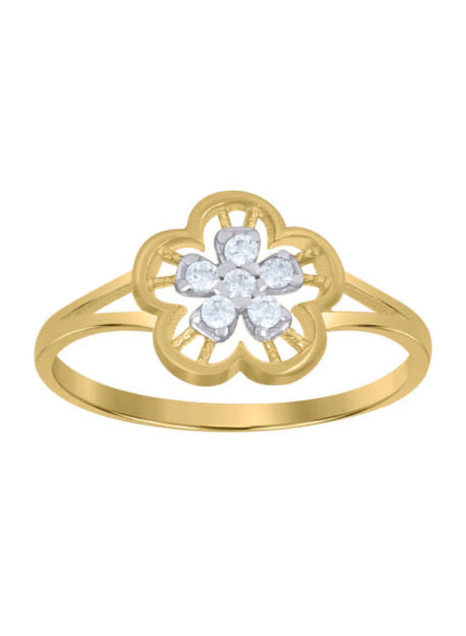 Bague 10k jaune fleur zircon