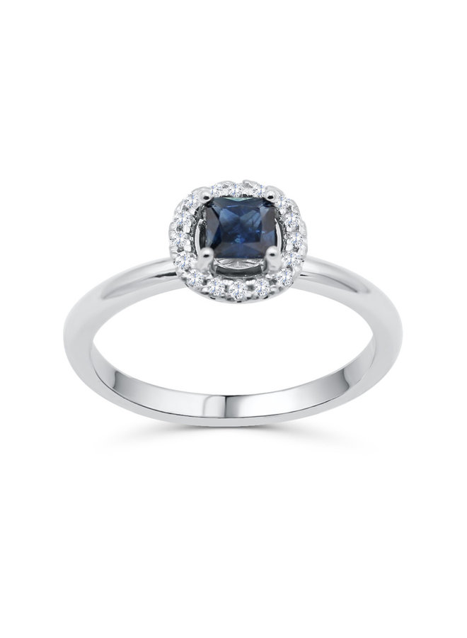 Ring 14k white sapphire princess 4mm diamond 18=0.12ct I GH