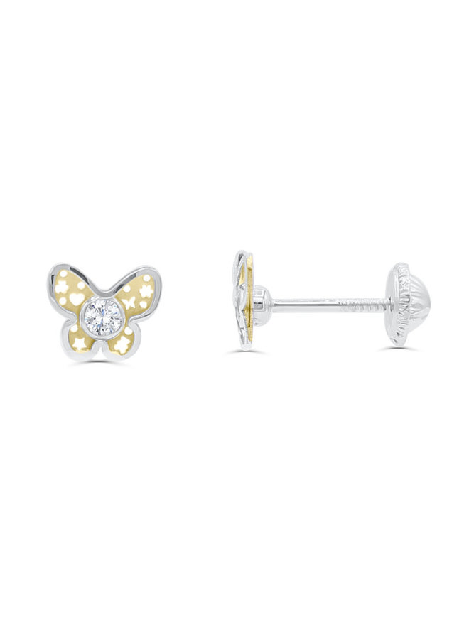 Boucle d'oreille enfant 10k 2 tons papillon zircon