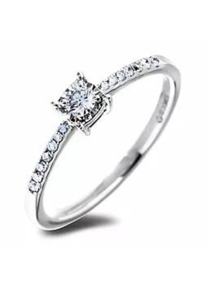 10k white diamond solitaire ring 1x0.10, 10x0.01ct Si2 GH