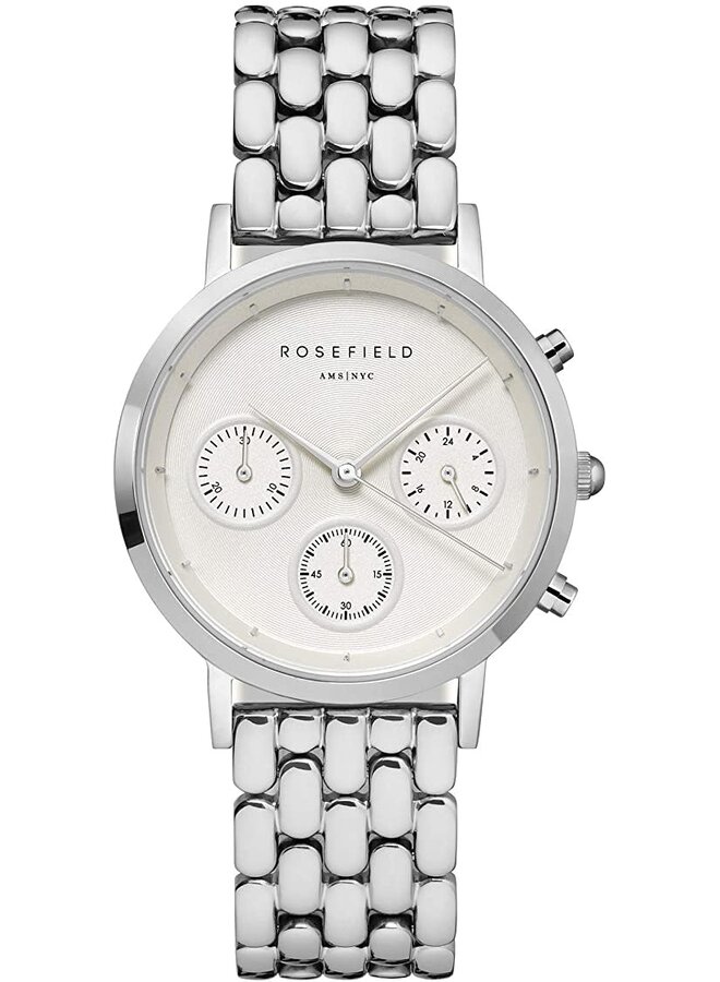 Rosefield acier chrono fond blanc 33mm