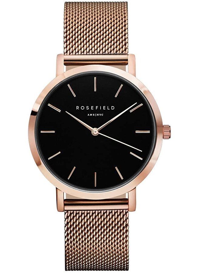 Rosefield lady rose gold black background mesh bracelet 38mm