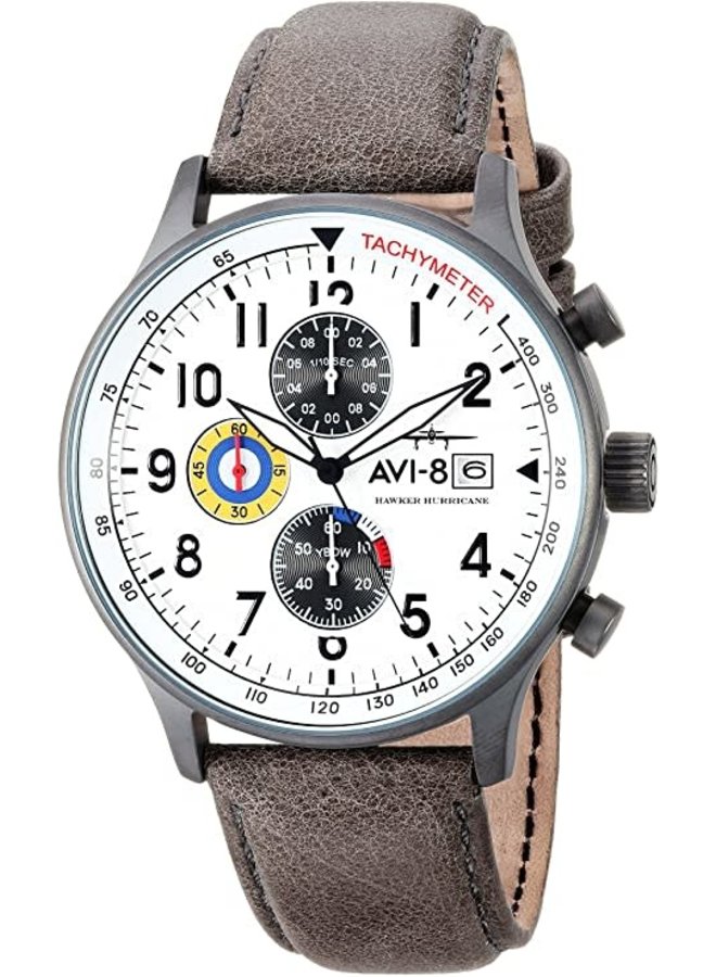 AVI-8 Hawker Hurricane chrono acier cuir beige