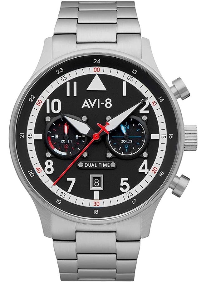 AVI-8 Mustang chrono acier fond noir 43mm