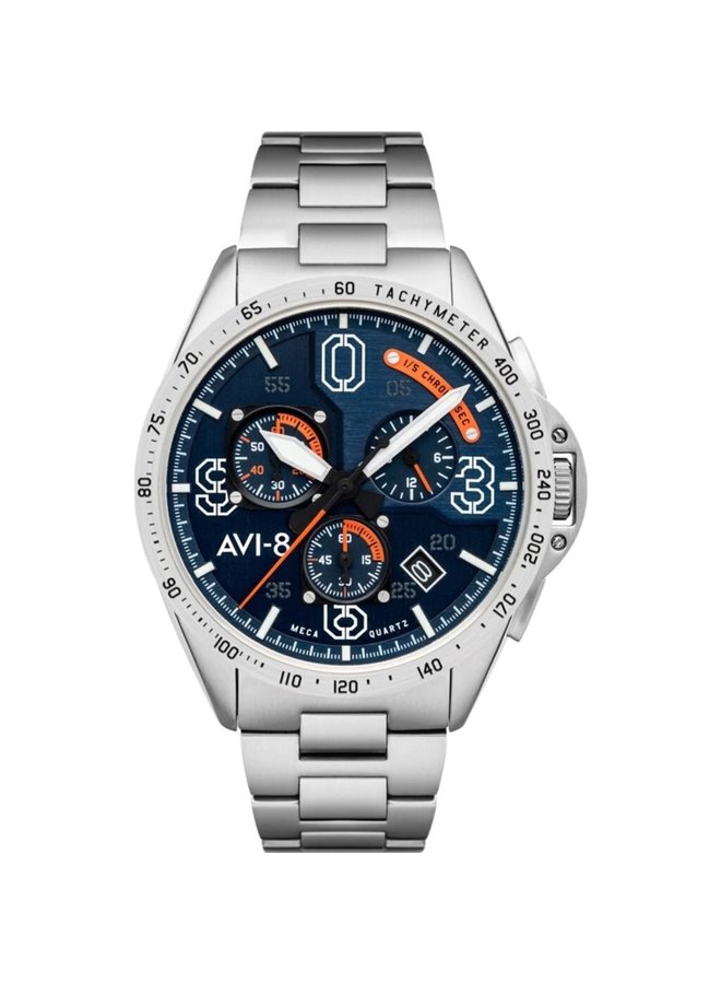 AVI-8 Mustang chrono acier fond bleu 43mm