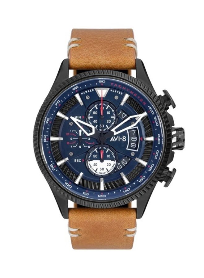 AVI-8 Hawker Hunter Chrono noir bracelet cuir tan 45mm