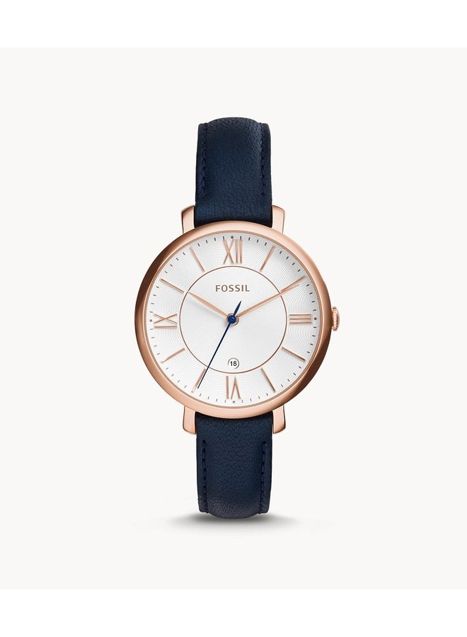 Fossil dame acier rose gold cuir marine