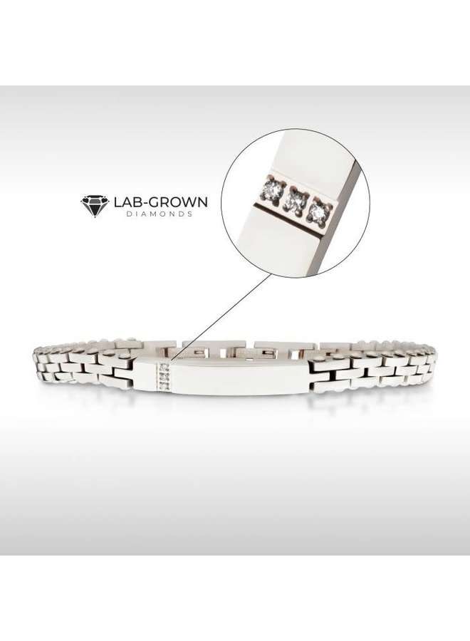 Bracelet acier plaque 3 diamants  laboratoire 8.25''