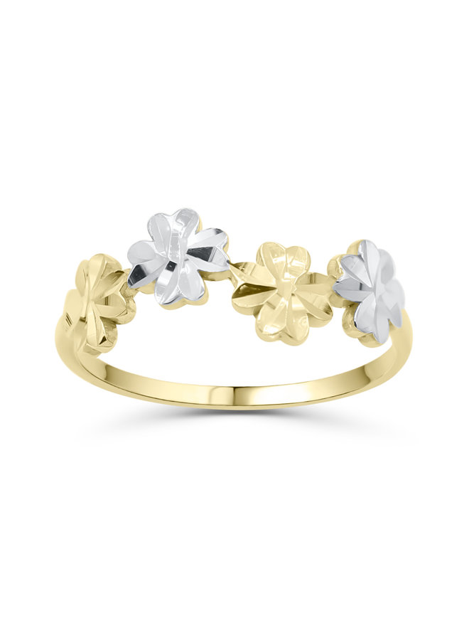 Bague 10k 2 tons 4 fleurs