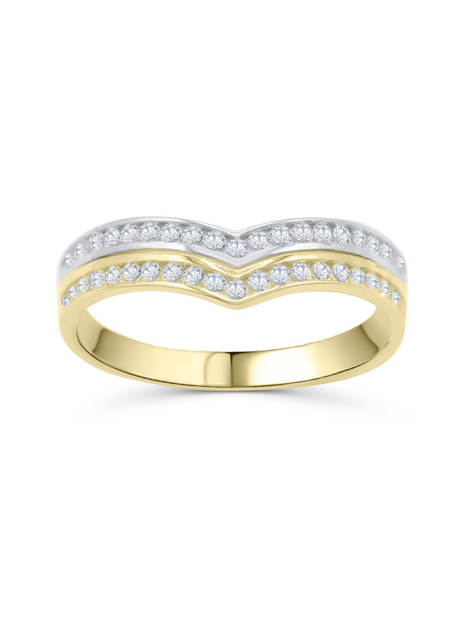 Bague 10k jaune 2 range de zircon en vague