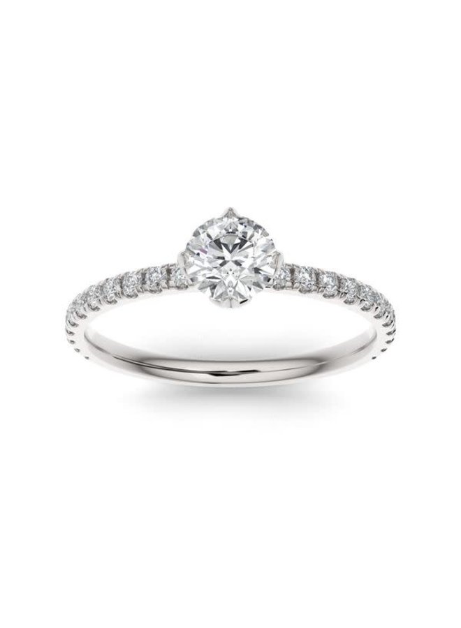 Bague 14k Lab-Grown solitaire pétales 1x0.35ct  0.20ct VS couleur F