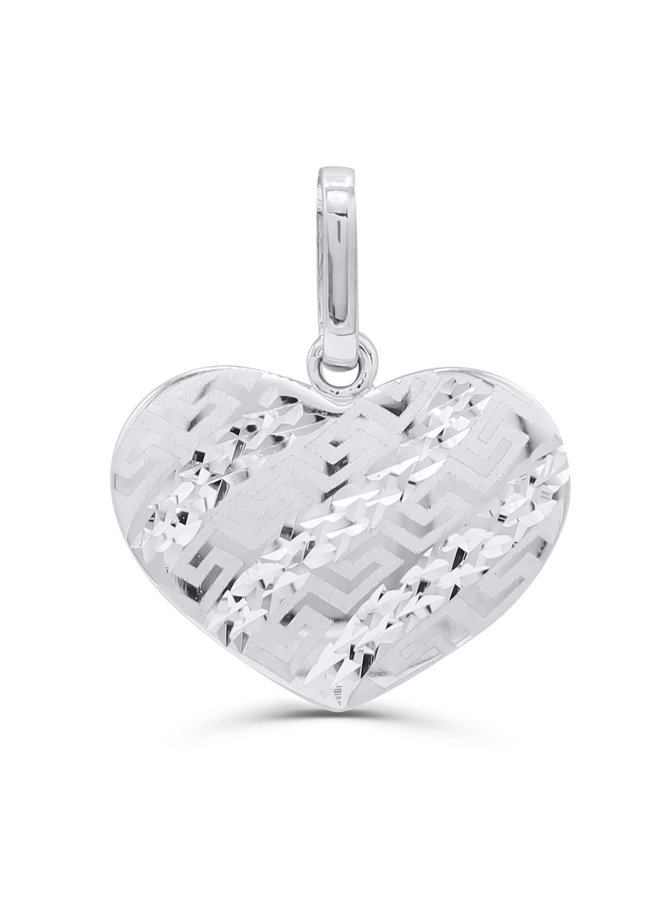 10k white versace heart and diamond cut pendant