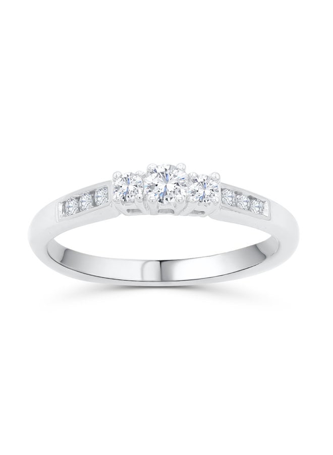 Bague trinité 14k blanc diamant 1x0.11ct 2x0.08 6x0.01ct I GH