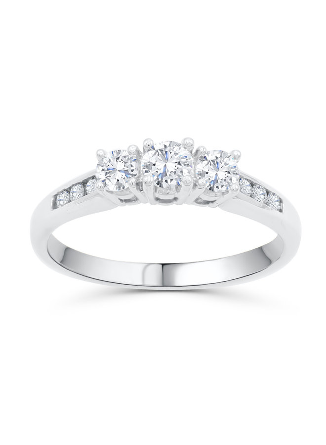 Bague trinité 14k diamant 1x0.17ct 2x0.12 6x0.015ct I GH