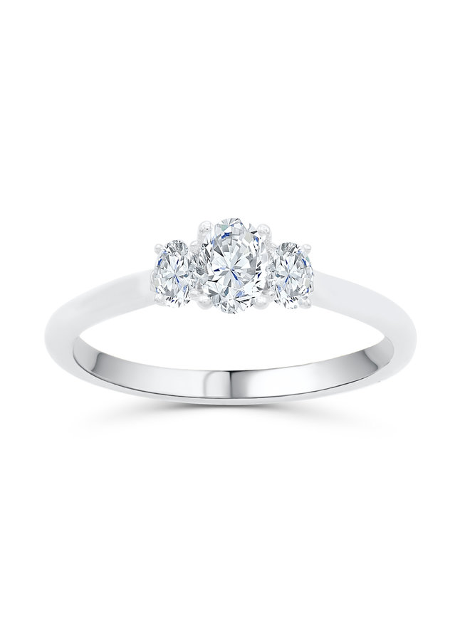 Bague trinité 10k blanc diamant ovale 1x0.30ct 2x0.10ct I GH