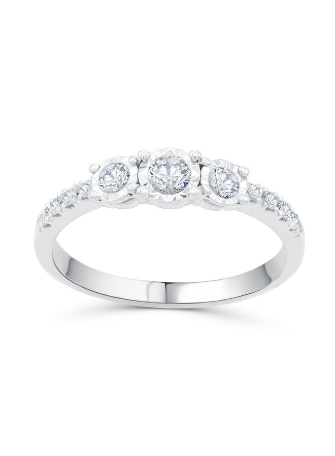 Bague trinité 10k diamant 1x0.13ct & 2x0.06ct & 8x0.01ct I GH