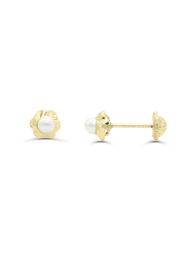 Boucle d'oreille vissée 10k jaune fleur perle
