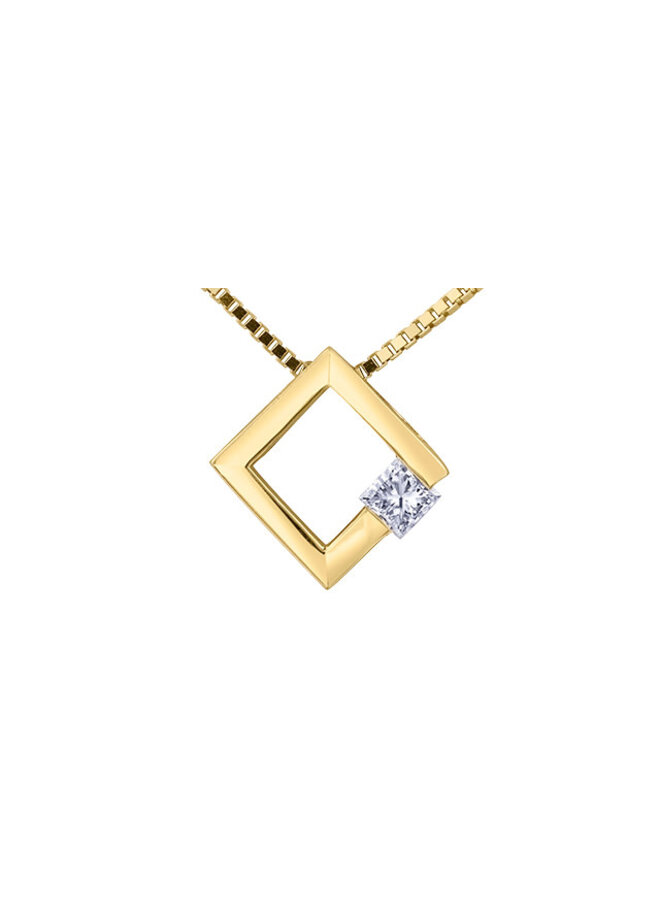 10k yellow square pendant 1x0.10ct Chain included