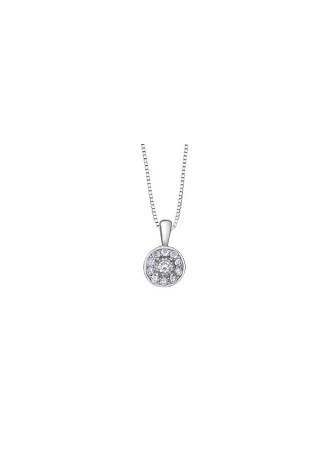 Pendentif 10k blanc 11 diamants totalisant 0.16ct I GH chaîne incluse