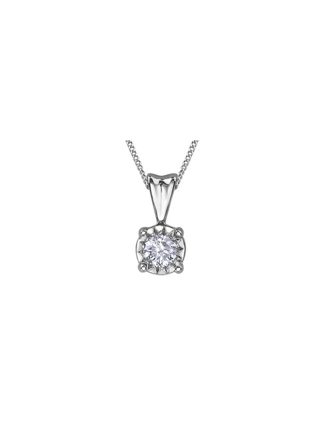 Pendentif 10k blanc diamant 1x0.20ct I GH illusion chaîne incluse