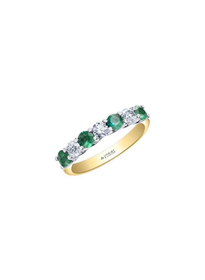 Semi-eternity 14k yellow 4 emerald 3.4mm & 3 diamonds x 0.14ct SI2 F Canadian