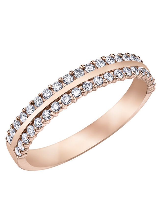 Semi-eternity bangle 10k pink 2 rows 40x0.01ct I GH