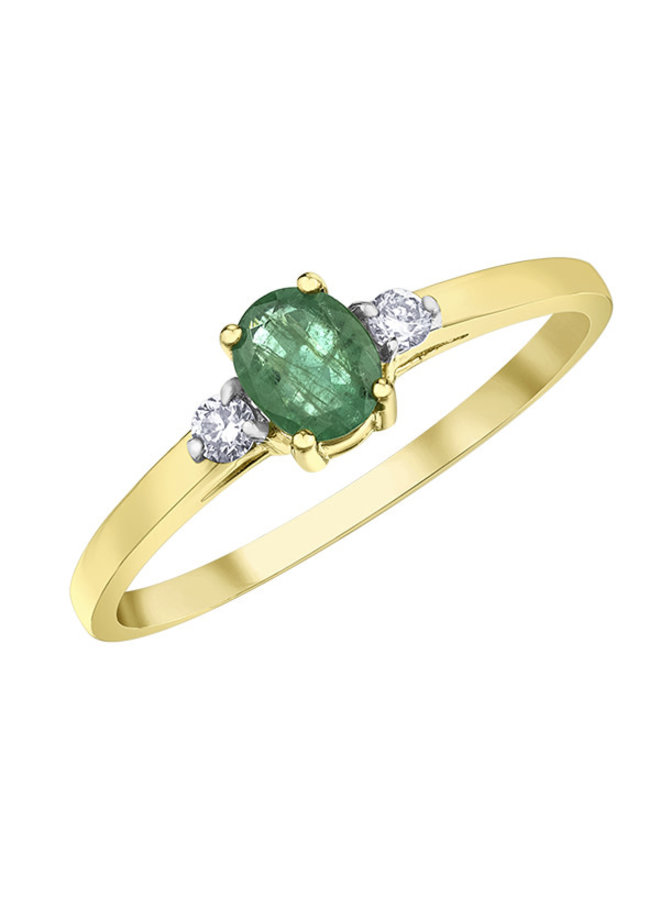 10k yellow emerald 5x4mm diamond 2=0.06ct I GH ring