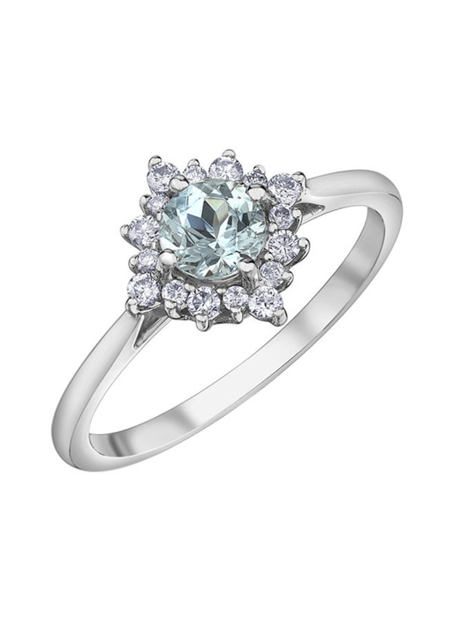 Bague 10k blanc aigue-marine & diamant 0.17ct