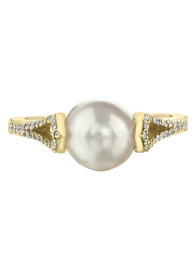 10k yellow pearl ring 8mm & 50 diamonds totaling 0.22ct I GH