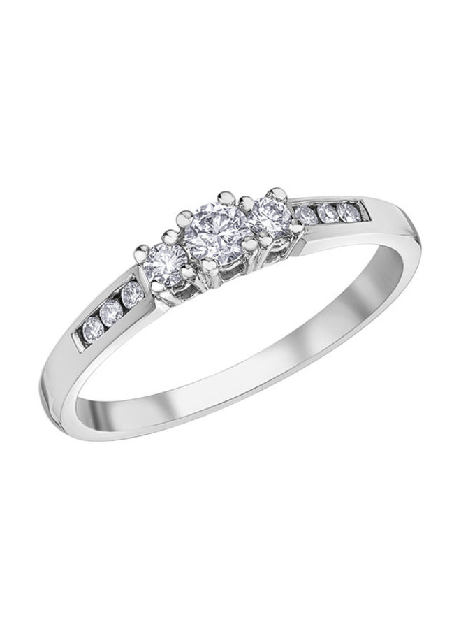 Bague trinité 14k blanc diamant 1x0.11ct 2x0.08 6x0.01ct I GH