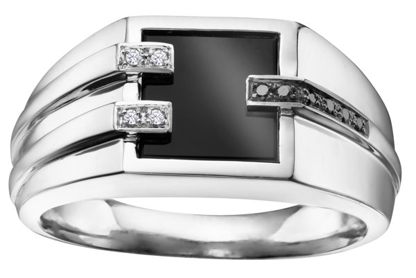 Bague homme 10k Onyx diamant noir et blanc - Bijouterie Luxedor